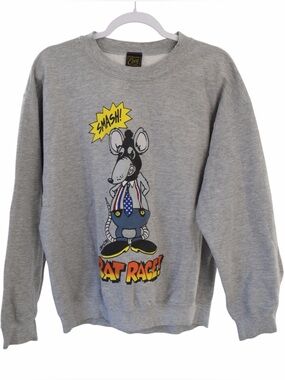 Obey Men’s Medium Gray Crew Fleece Sweatshirt Rat Race Grunge Graffiti Skater